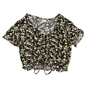 So Black Floral Crop Top - Size Small - NWT